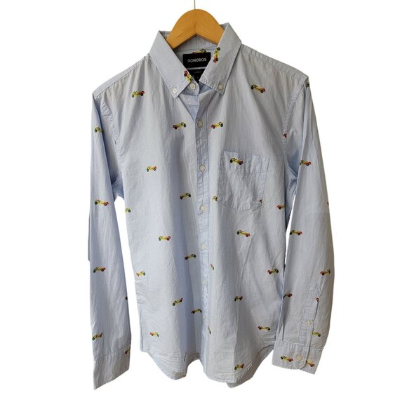 Bonobos Mens Tailored Fit Long Sleeve Button-Down Shirt With Embroidered Cars - Picture 1 of 4